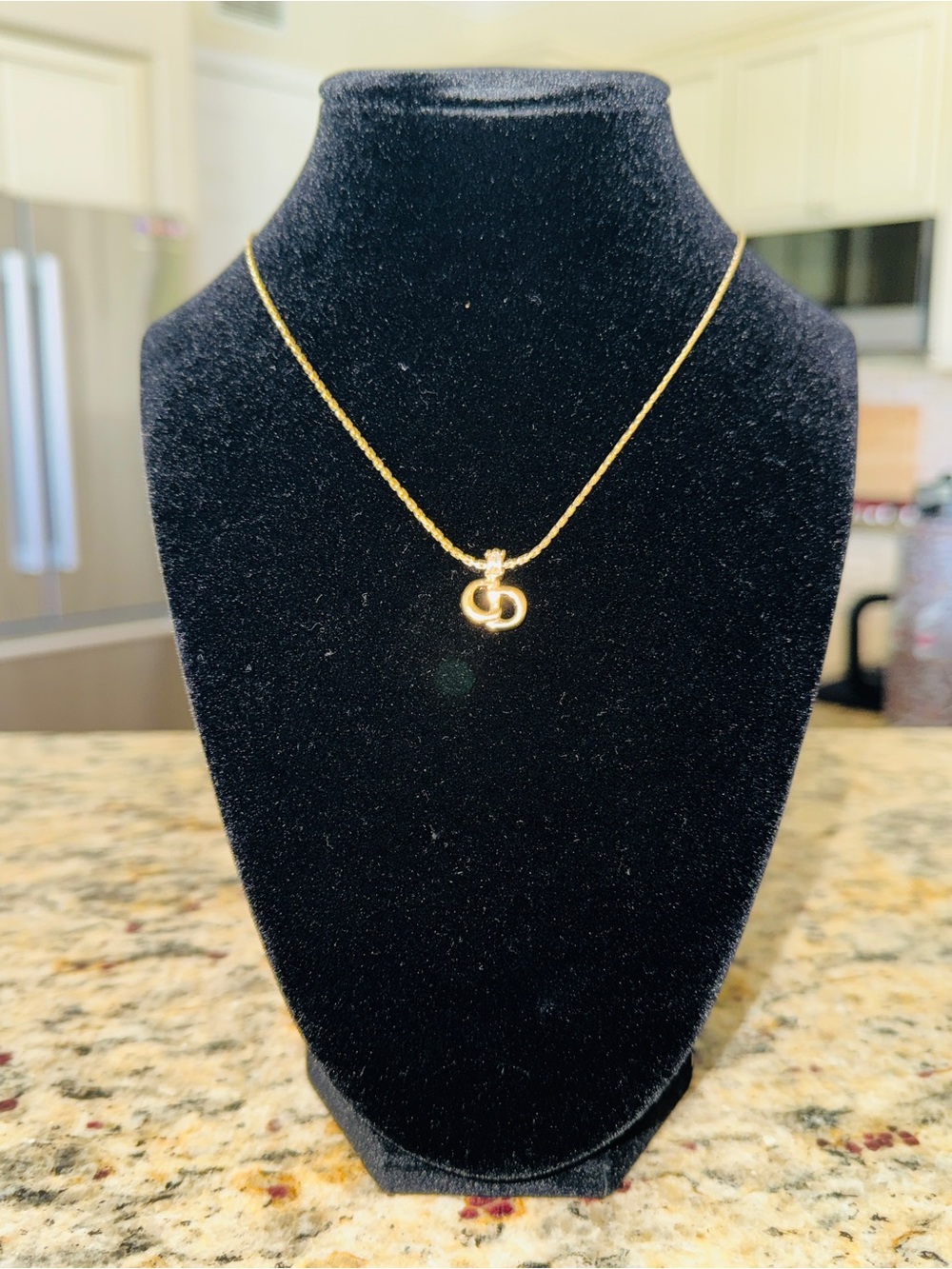 Christian Dior Authentic Vintage Logo CD Monogram Pendant with Crystal Necklace